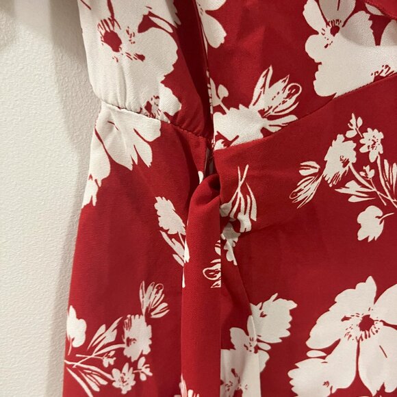 Allegra K Women's Tropical Print Blouse, Small, Red and White Patterned - Picture 9 of 10